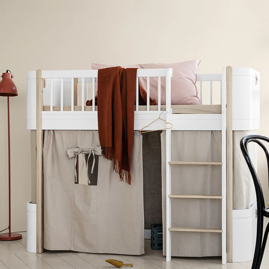 Outlet Oliver Furniture halbhohes Hochbett Wood Mini+ Weiu00df/Eiche