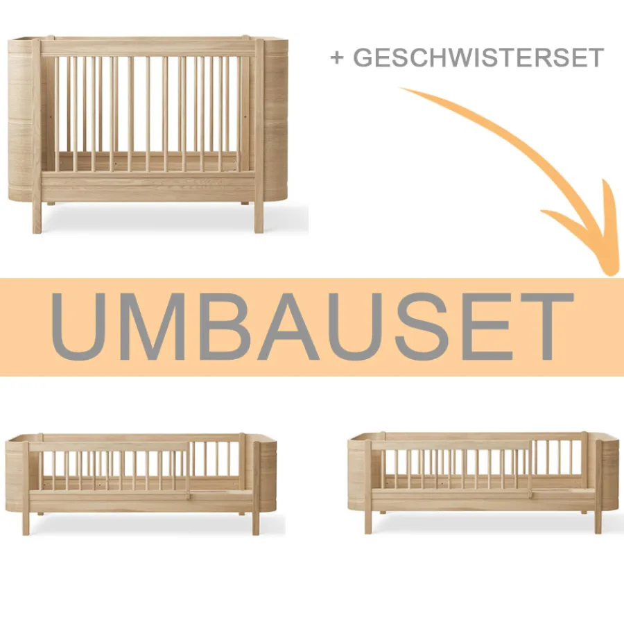 Outlet Oliver Furniture Umbauset Wood Mini+ Babybett inkl. Umbauset Juniorbett und Geschwisterset zu 2 Juniorbetten Eiche